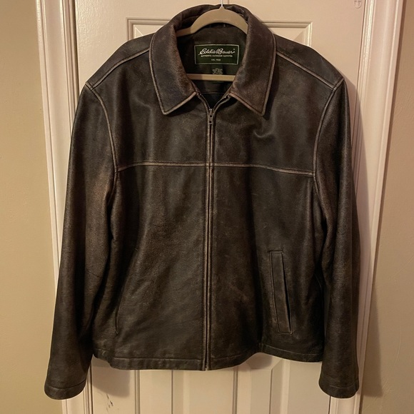 Eddie Bauer Other - Eddie Bauer Vintage Men’s 90’s Distressed Brown Leather Jacket w/Interior Pocket